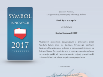 Title Symbol of Innovation 2017 for FIAB Sp. z o.o. sp.k.