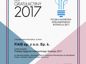 Spółka FIAB laureatem Polskiej Nagrody Inteligentnego Rozwoju 2017